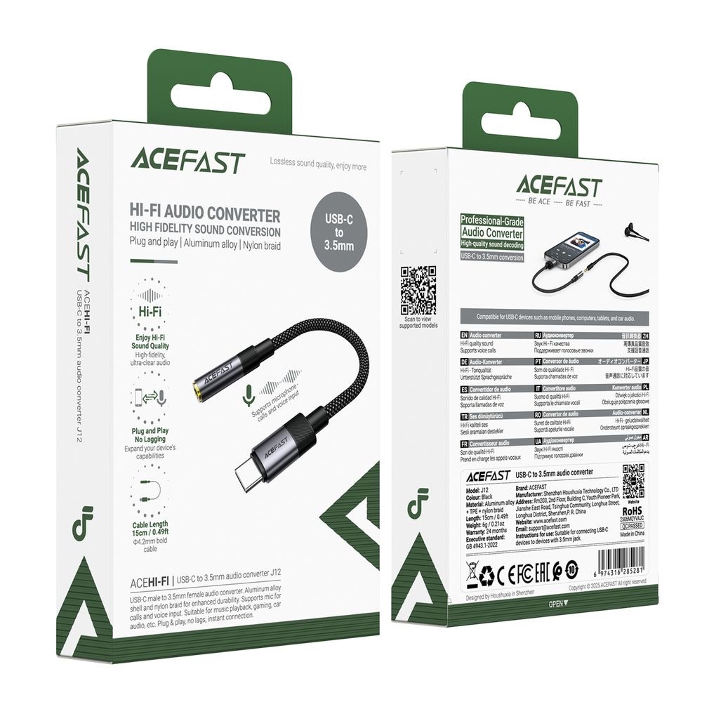 Адаптер Acefast J12 от USB-C към 3,5mm мини жак 