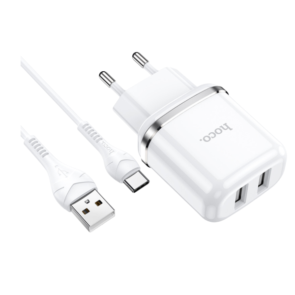 Зарядно устройство HOCO N4 2 USB to Type C 220V