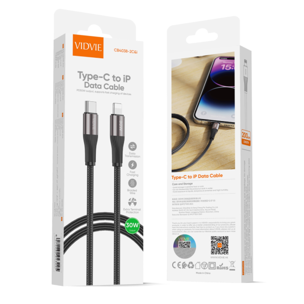 USB кабел VIDVIE CB4038 Type C to lightning 30W 2m