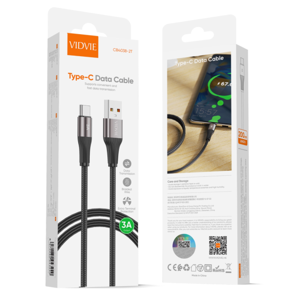 USB кабел VIDVIE CB4038-2M USB to Type C 5V/3A 2m