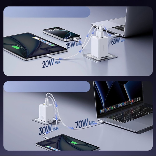 Накрайник адаптер Baseus 220V Baseus 2USB-C /1USB A 100W