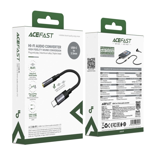 Адаптер Acefast J12 от USB-C към 3,5mm мини жак 